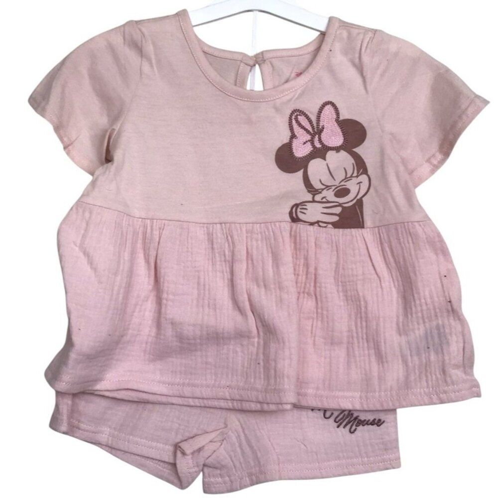 Disney Junior Girls Shirt Set Toddler Size 3t Minnie Mouse Pink Shirt Shorts